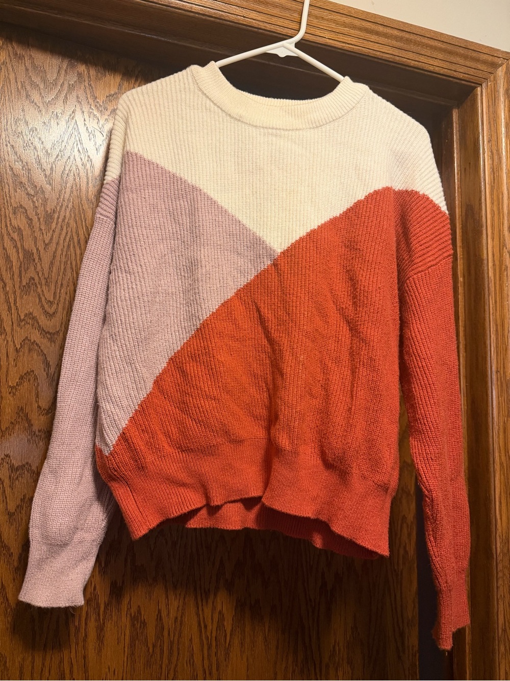 Sophie Rue Cream, Pink & Orange Colorblock Crewneck Sweater